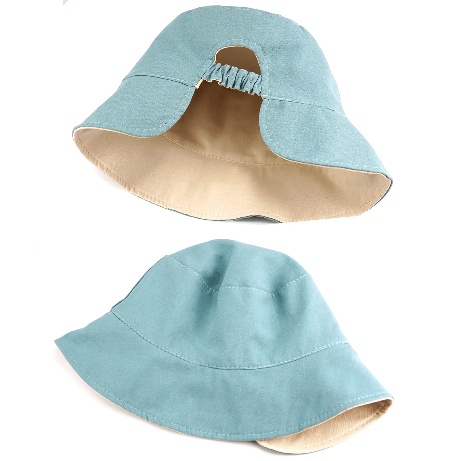 Women's Ponytail Sun Bucket Hat - UV Protection Beach Cap & Fisherman Hat for Outdoor Activities, Summer Vacations, and Gardening