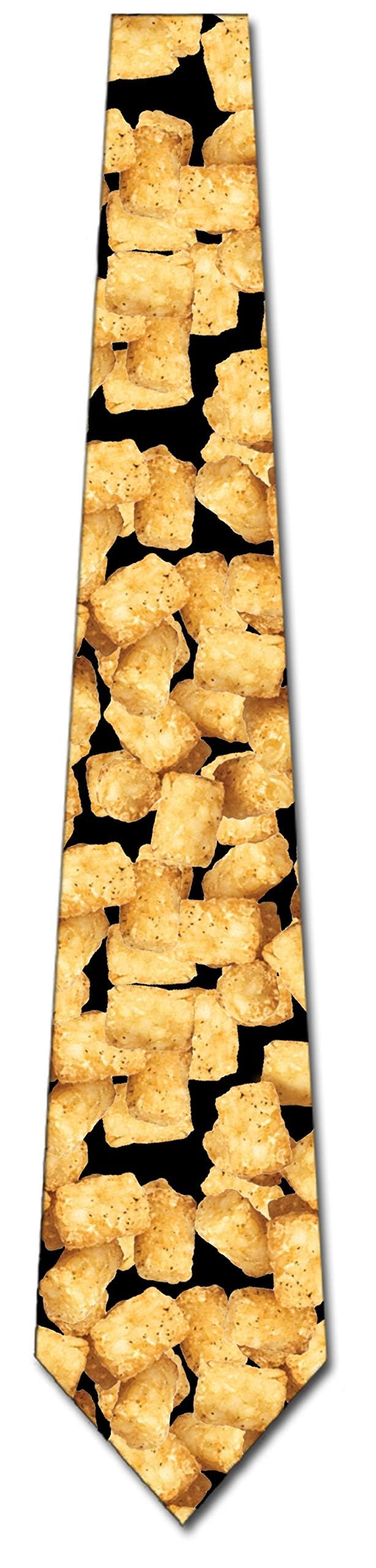 Three Rooker Tater Tots Men's Fast Food Necktie - Funny Chef Tie for Restaurant Workers & Food Lovers - Perfect for Cooking Gifts, Costume Parties & Themed Events