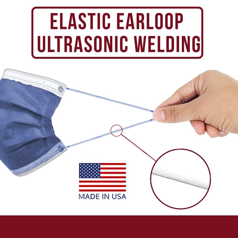 4-Ply Breathable Disposable Face Masks - Made in USA - Comfortable Elastic Ear Loops - Multiple Colors (500 Pack, Denim Blue) - Perfect for Daily Use, Travel, Work & School Protection