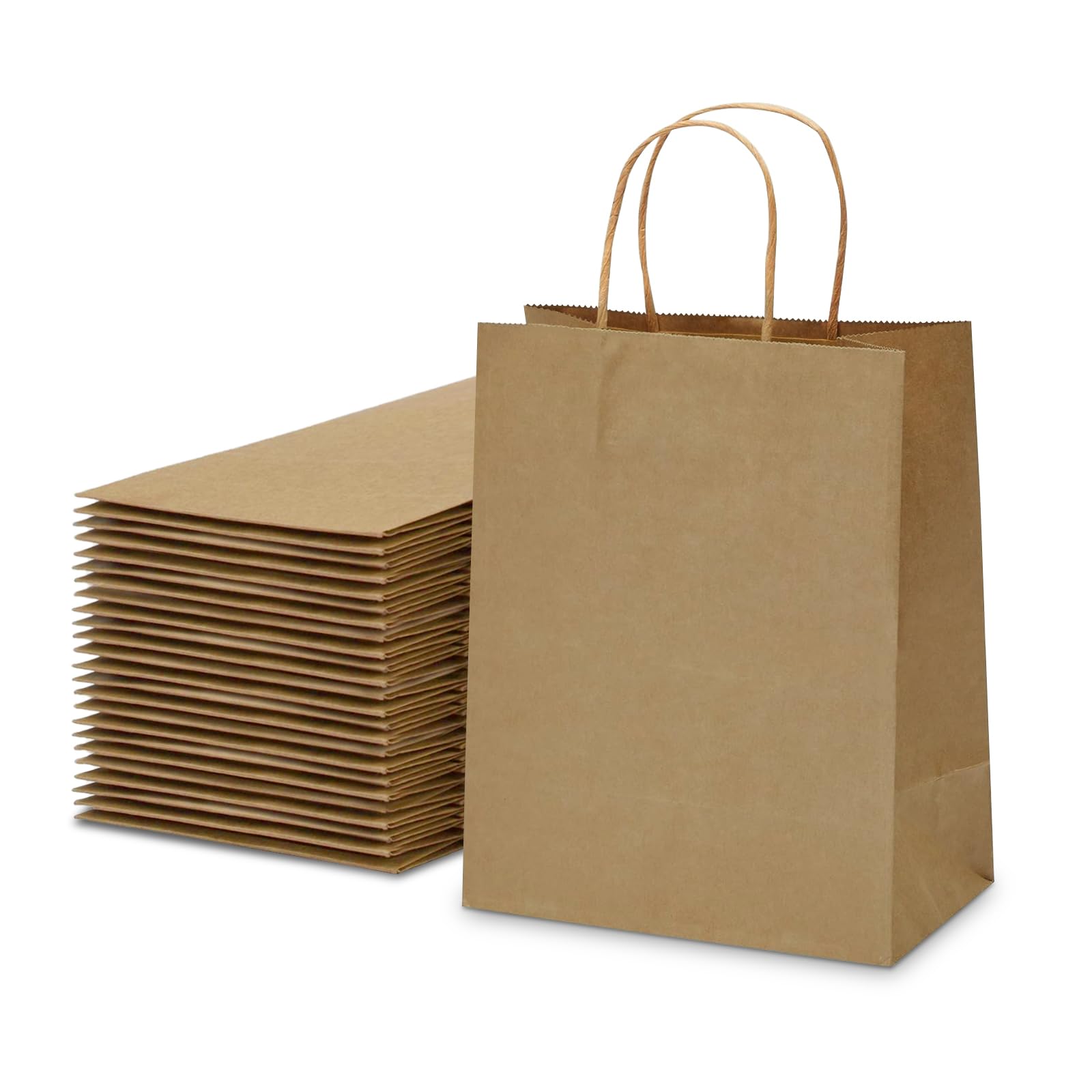 TOWRAP 100Pcs Kraft Paper Gift Bags with Handles - 9x5.9x9.84 Inch Brown Shopping Bags Bulk for Party Favors, Retail Merchandise & Business Packaging | Eco-Friendly Gift Wrapping, Wedding Favors & Store Packaging Solution