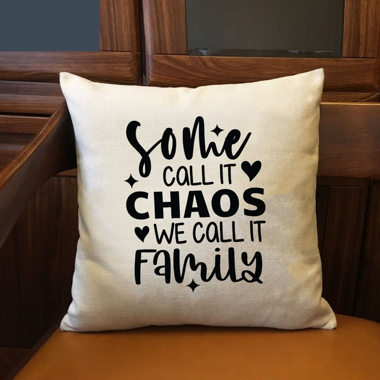 Funny Family Quote Throw Pillow Cover - 18 Inch Square Farmhouse Decorative Cushion for Couch, Sofa & Bedroom - White Linen Home Decor | Perfect for Living Room, Nursery & Cozy Farmhouse Style