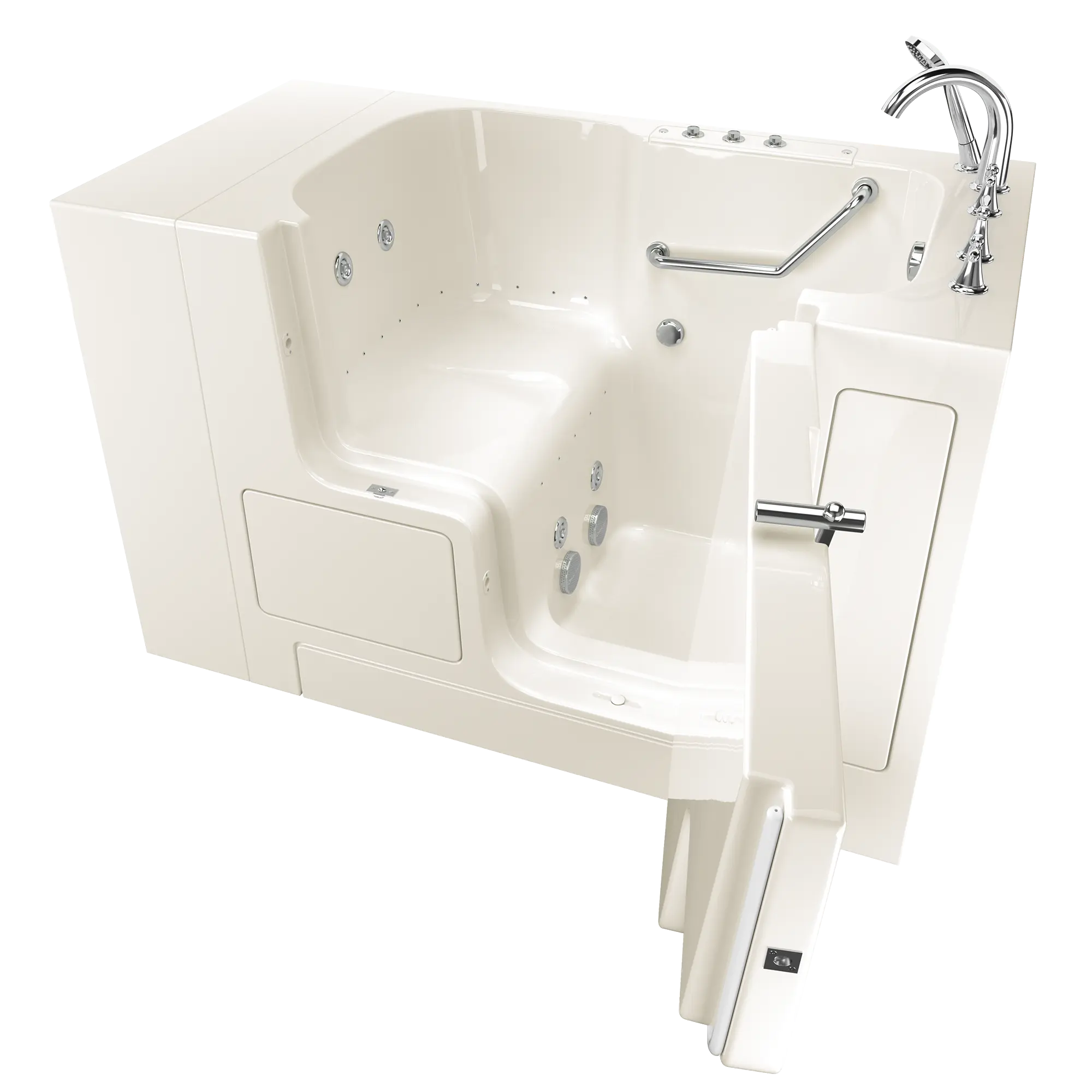 32 x 52 Inch Gelcoat Walk-In Bathtub with Air Spa & Whirlpool System - Right Hand Drain & Faucet - Ideal for Elderly & Mobility Support