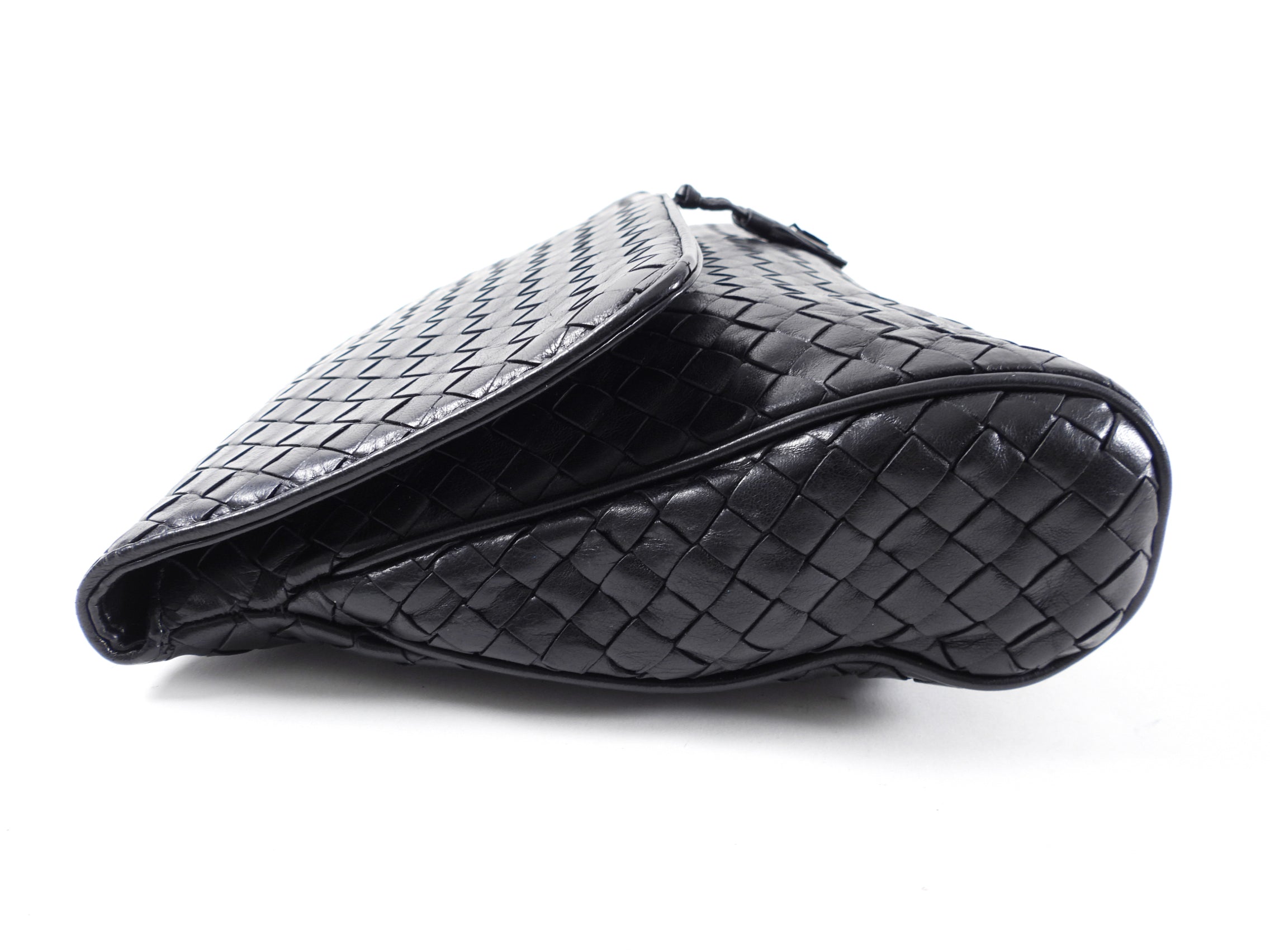 Bottega Veneta Vintage 1980s Black Intrecciato Leather Clutch Bag - Authentic Designer Purse for Women, Evening Parties & Special Occasions