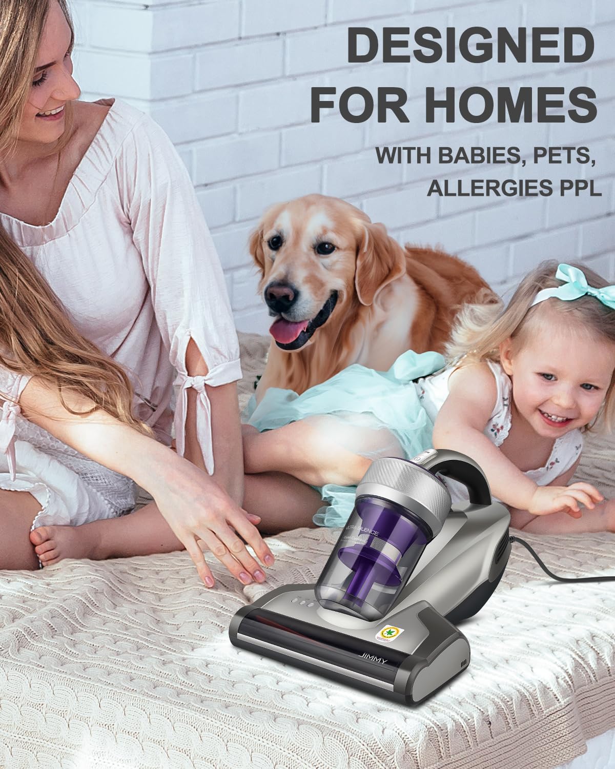 Jimmy Mattress Vacuum Cleaner with UV-C Light & 140°F Heat - 14KPa 480W Powerful Handheld Vacuum for Dust, Allergens & Pet Hair (JV35 Corded) - Perfect for Mattress Cleaning, Allergy Relief & Pet Hair Removal