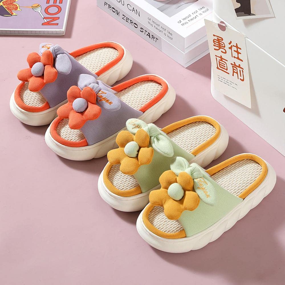 Gaolinci Women's Thick Sole Comfortable Linen Slippers - Non-Slip Indoor House Shoes for Home, Spa & Relaxation