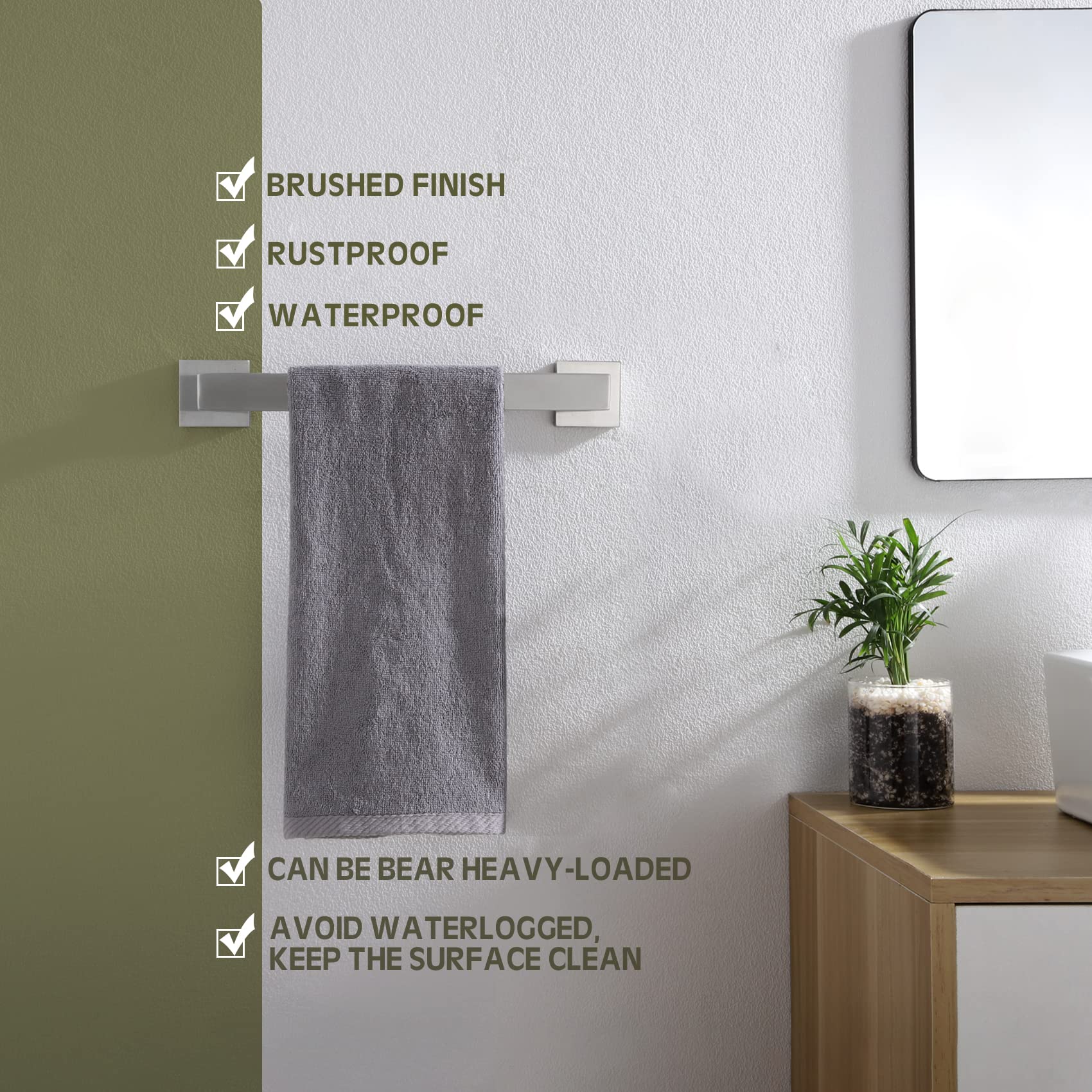 KOKOSIRI 12-Inch Single Towel Bar - Stainless Steel Bathroom Towel Holder with Square Robe Hook - Wall Mounted 304 Brushed Steel for Bathroom, Kitchen & Laundry Room Organization