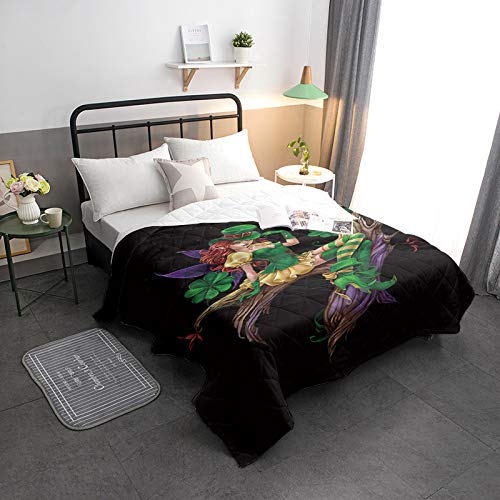 YEHO Art Gallery Quilted Comforter - Lightweight Thin Bedding Duvet Insert for Bed, Sofa & Couch (96x104 inches/244x264cm) - St. Patrick's Day Fairy Black Pattern Summer Comforter - Perfect for Guest Rooms, Dormitories & Seasonal Decor
