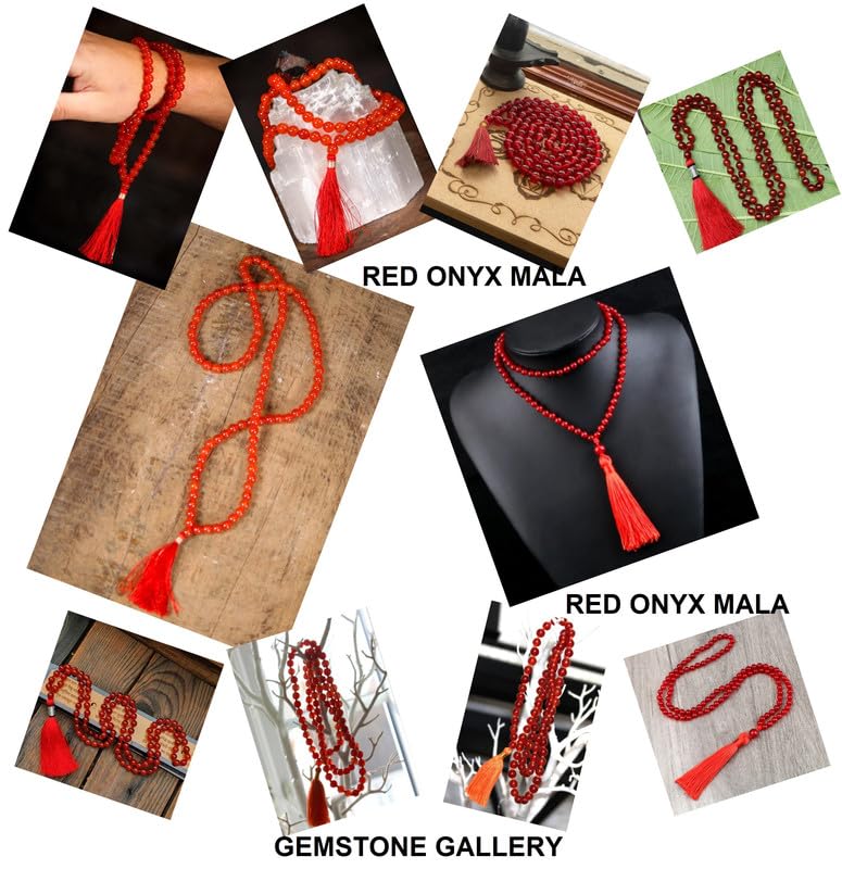 Original Certified 108 Beads Red Garnet Mala - Genuine Gomedhikam Stone Hessonite Jaap Mala with Round Red Onyx Beads | Spiritual Meditation, Yoga Accessory & Fashion Jewelry for Men & Women