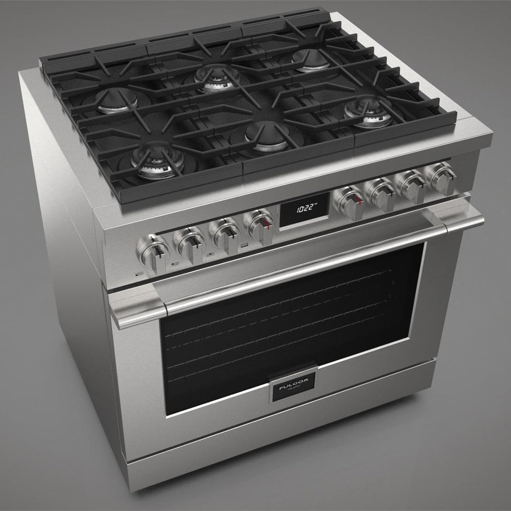 Fulgor Milano 36-inch 400 Series Accento Dual Fuel Range - Stainless Steel Professional Gas & Electric Oven (F4PDF366S1) for Modern Kitchen & Gourmet Cooking