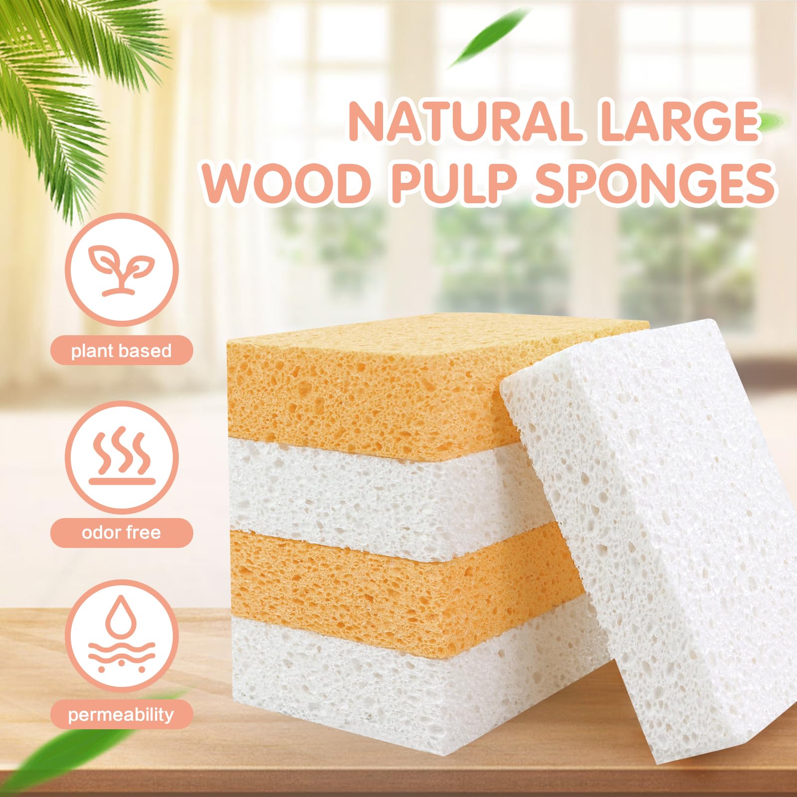 2 Pack Extra Large Kitchen Sponges - Reusable & Biodegradable Cellulose Sponges for Washing Dishes, Non-Scratch Heavy Duty Cleaning Sponges for Kitchen, Bathroom, Countertops & Household Cleaning | Eco-Friendly & Super Absorbent