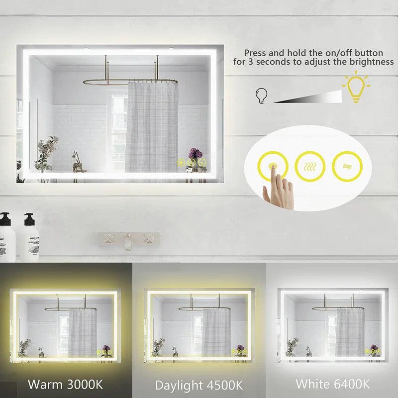 Anti-Fog LED Bathroom Mirror with Backlit Illumination - Touch Switch & Dimmable Light for Makeup Vanity, Shaving, and Home Decor