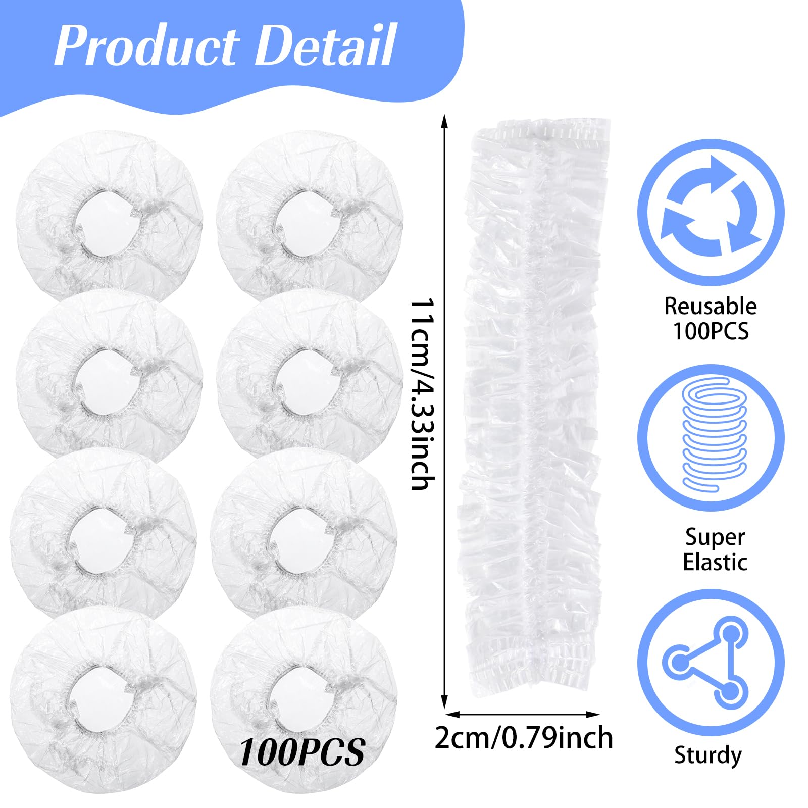 100PCS Elastic Shower Caps - Reusable Stretchable Sourdough Bread Proofing Covers, Plastic Bowl Covers for Food Storage & Baking - Perfect for Homemade Bread, Dough Rising & Kitchen Organization