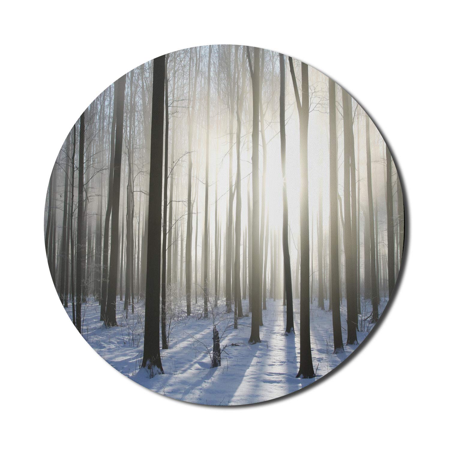 Ambesonne Round Non-Slip Rubber Gaming Mouse Pad - Winter Forest Snowy Morning Design, 8 Inch Computer Mousepad for Office & Gaming (Pale Yellow Blue-Grey) | Perfect for PC, Laptop, Home & Work Desk Accessories