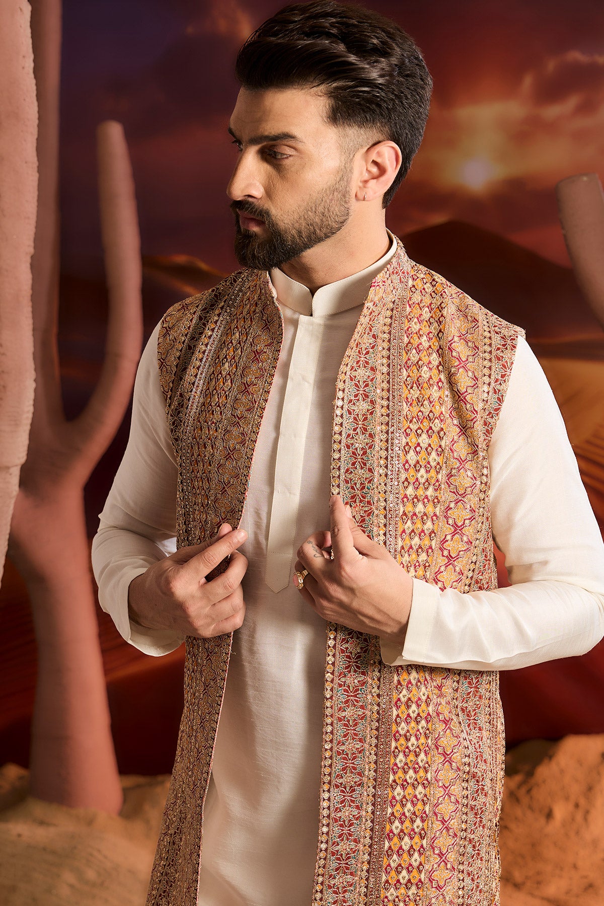 Elegant Multi-Colored Long Open Shrug with Heavy Zari Embroidery - Perfect for Weddings, Parties & Evening Events