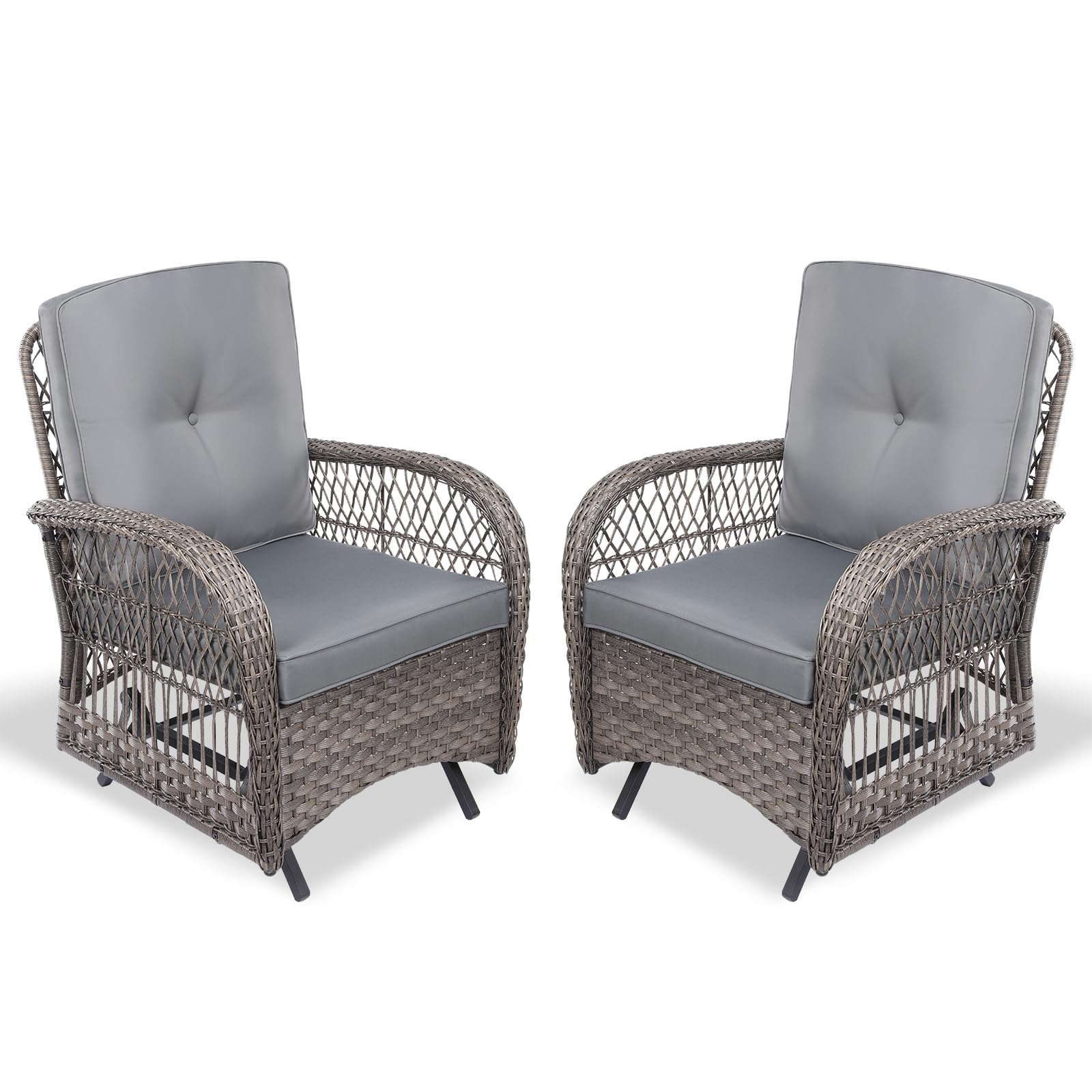 VIVIJASON 2-Piece Outdoor Wicker Glider Rocking Chair Set with Cushions - All-Weather Patio Rattan Swing Glider Chairs with Sturdy Steel Frame - Perfect for Garden, Backyard, Porch & Poolside Relaxation (Grey)