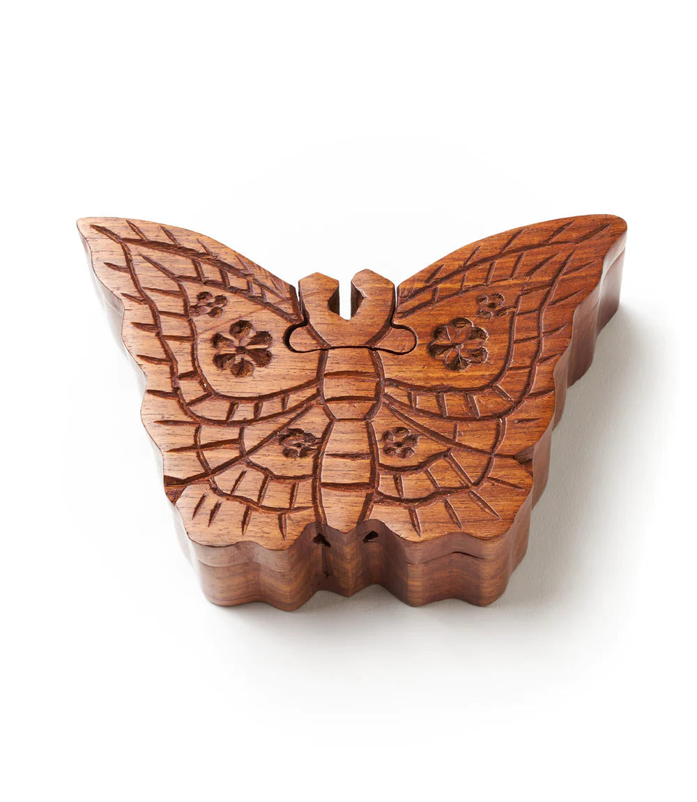 Butterfly Rosewood Puzzle Box - Handcrafted Wooden Brain Teaser & Secret Storage - Perfect for Gifts, Home Decor, and Puzzle Enthusiasts