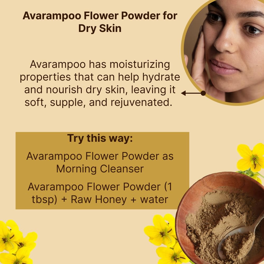 Organic Avarampoo Flower Powder (Senna Auriculata) - 100g for Face, Body & Hair Care | Natural Skin Brightening & Hair Growth Treatment | Perfect for DIY Beauty Masks & Ayurvedic Remedies