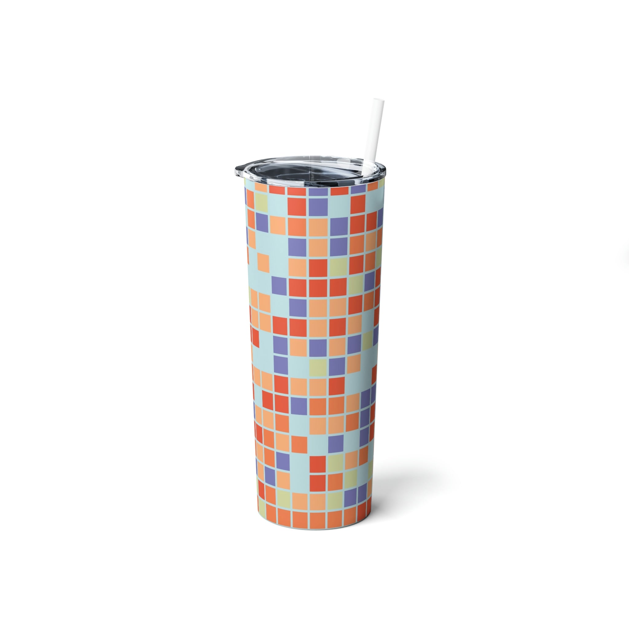 Floral Skinny Stainless Steel Tumbler with Straw - 20oz Insulated Iced Coffee Cup - Perfect for Office, Travel & Outdoor Activities