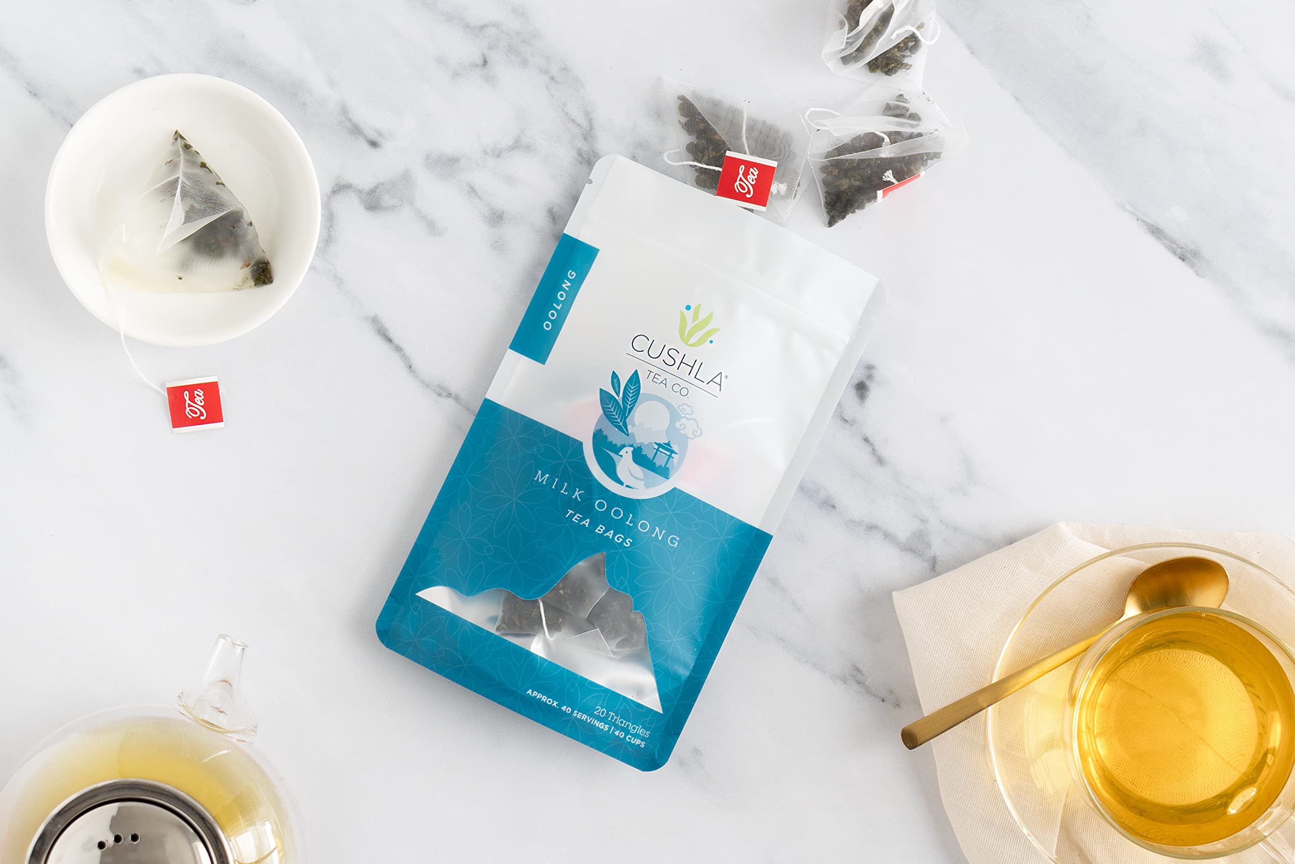 Premium Taiwanese High Mountain Milk Oolong Tea Bags - Aromatic Xin Qing Jinxuan Oolong Loose Leaf Tea - 20 Count (Makes 40 Cups) - Perfect for Afternoon Tea, Office Break or Relaxing Evening at Home