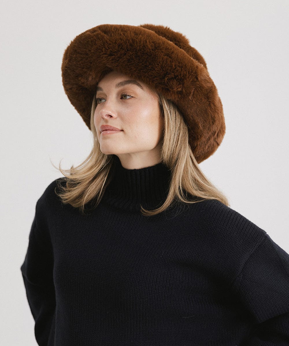 Parker Faux Fur Bucket Hat for Women - Winter Warm Fashion Beanie with Ear Flaps - Perfect for Outdoor Activities, Skiing & Snowboarding