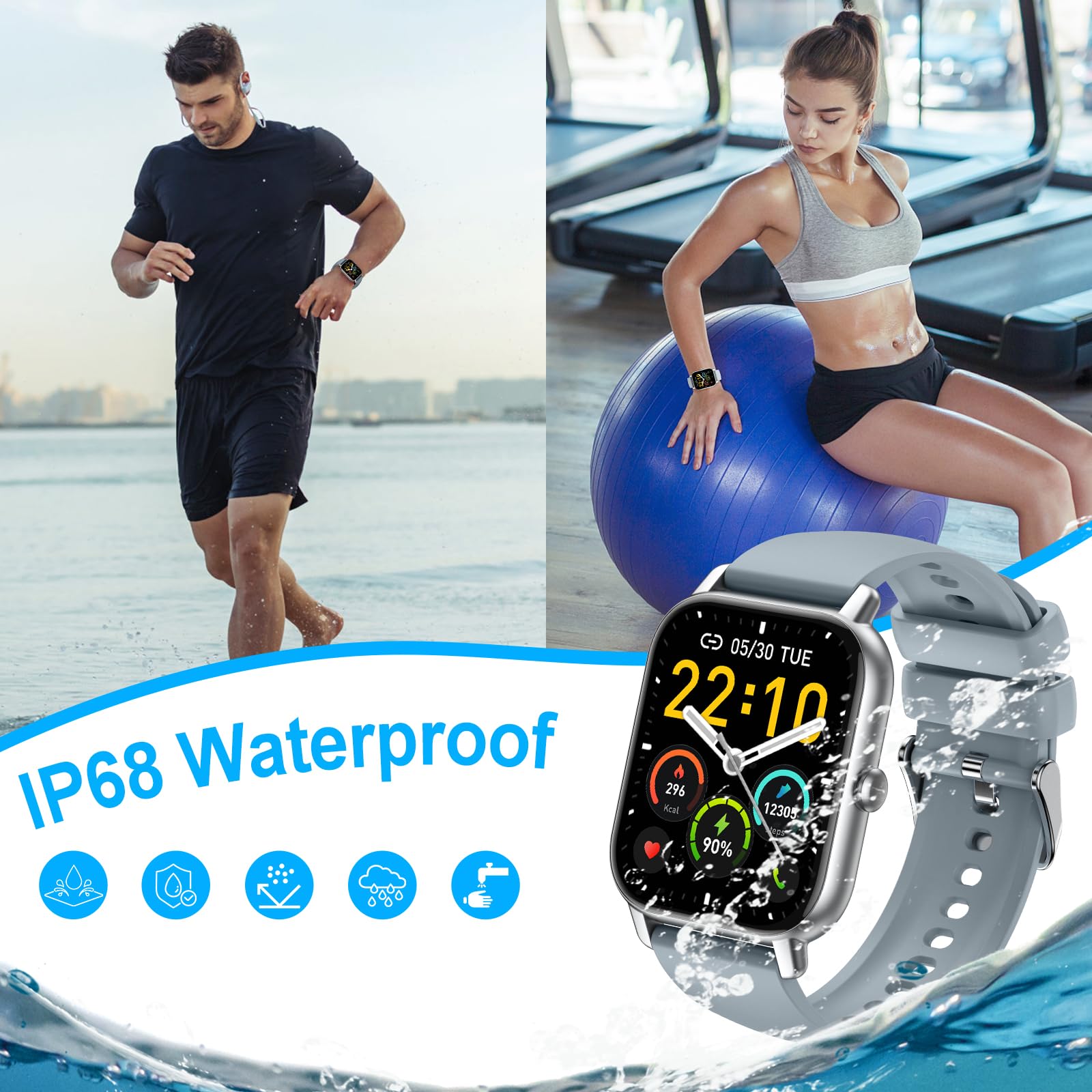 Smart Watch for Women - Fitness Tracker with Heart Rate & Sleep Monitor, IP68 Waterproof for Android/iOS - Perfect for Workouts & Daily Use