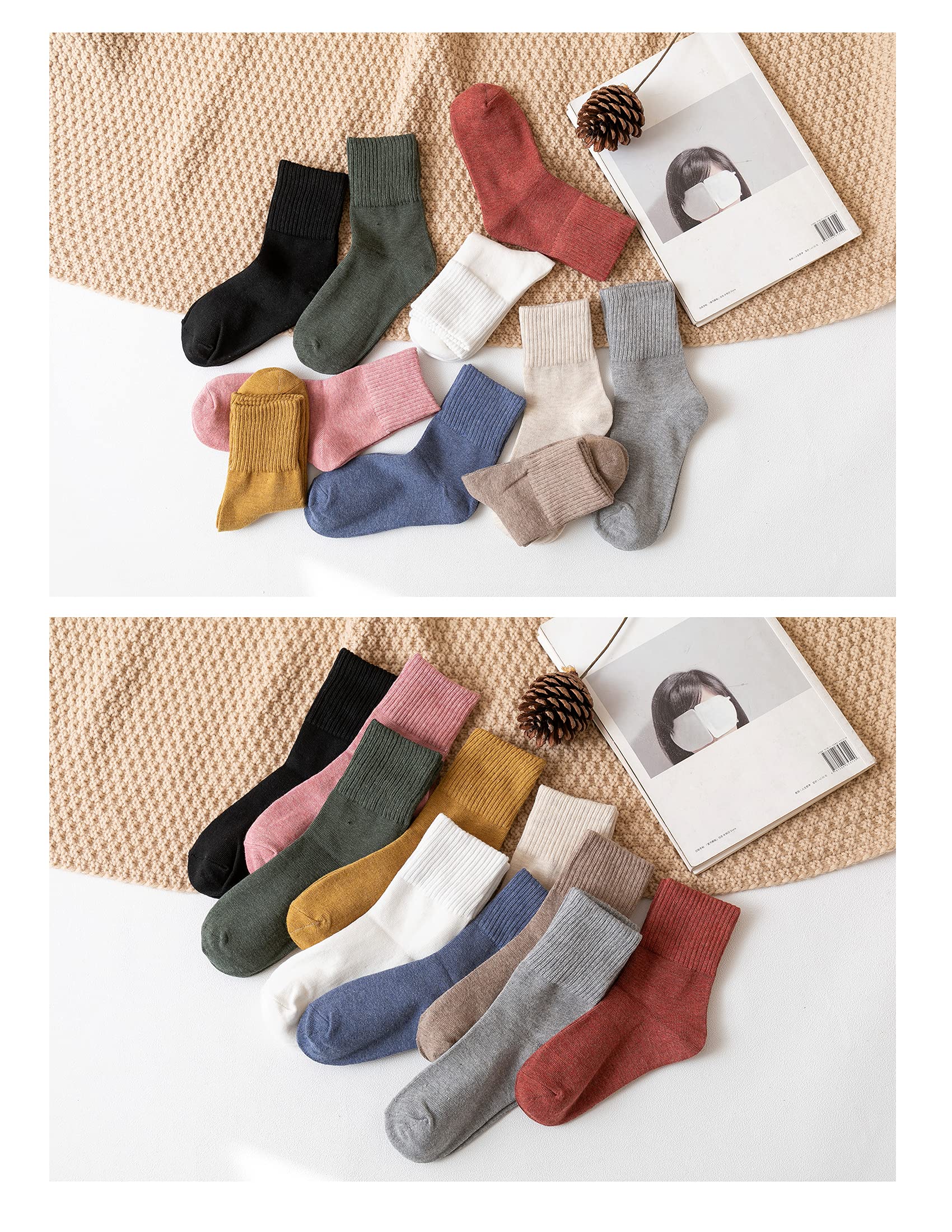 Women's Cotton Crew Socks - 10 Pack Soft Stretchy Casual Solid Color Socks for Everyday Wear, Workout & Lounge