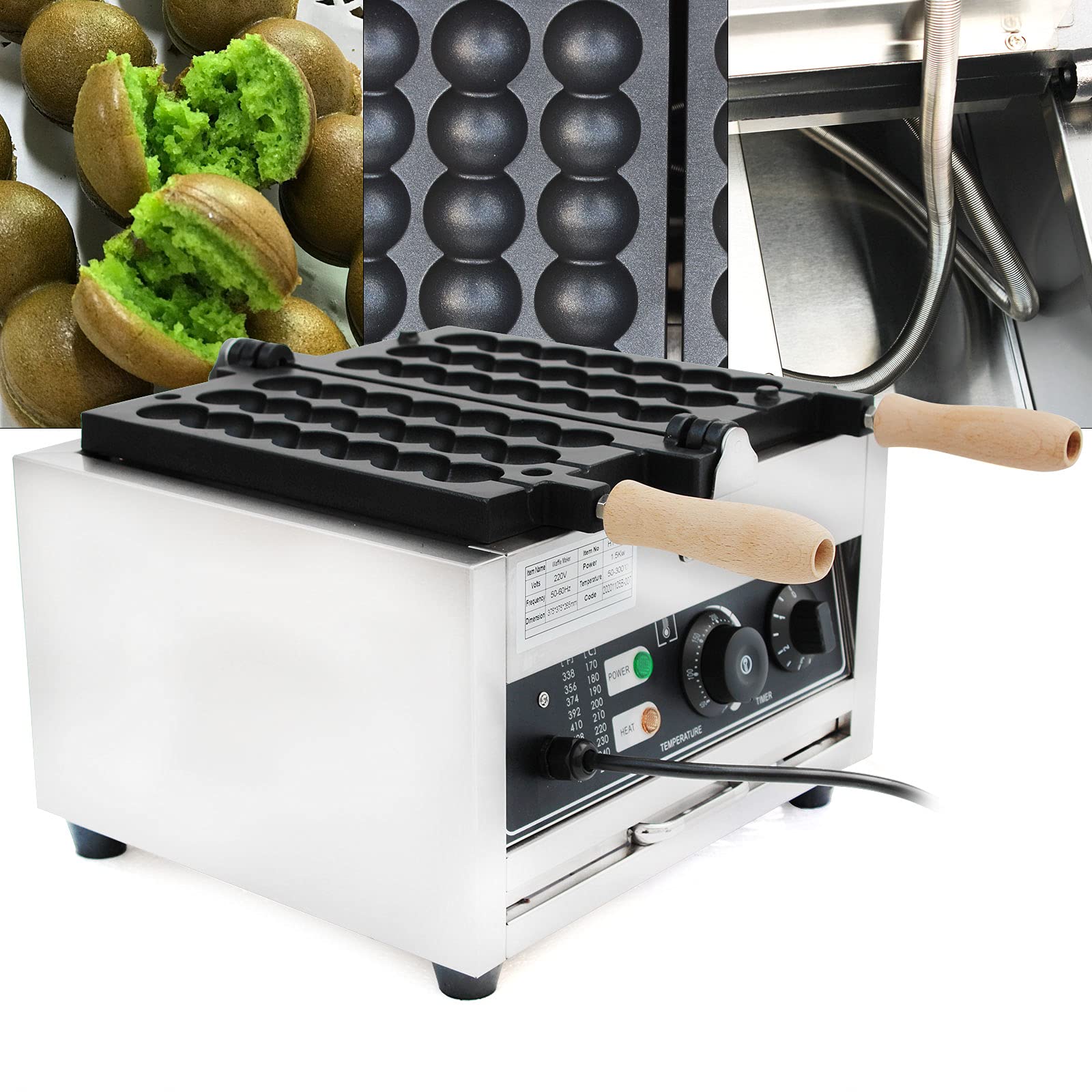 Commercial Waffle Maker - Electric Waffle Baker Machine for Waffle Bites & Bubble Waffle Balls - Fast Heating, Even Temperature, Non-Stick Surface, Energy Efficient - Perfect for Breakfast, Cafes, Restaurants & Food Trucks