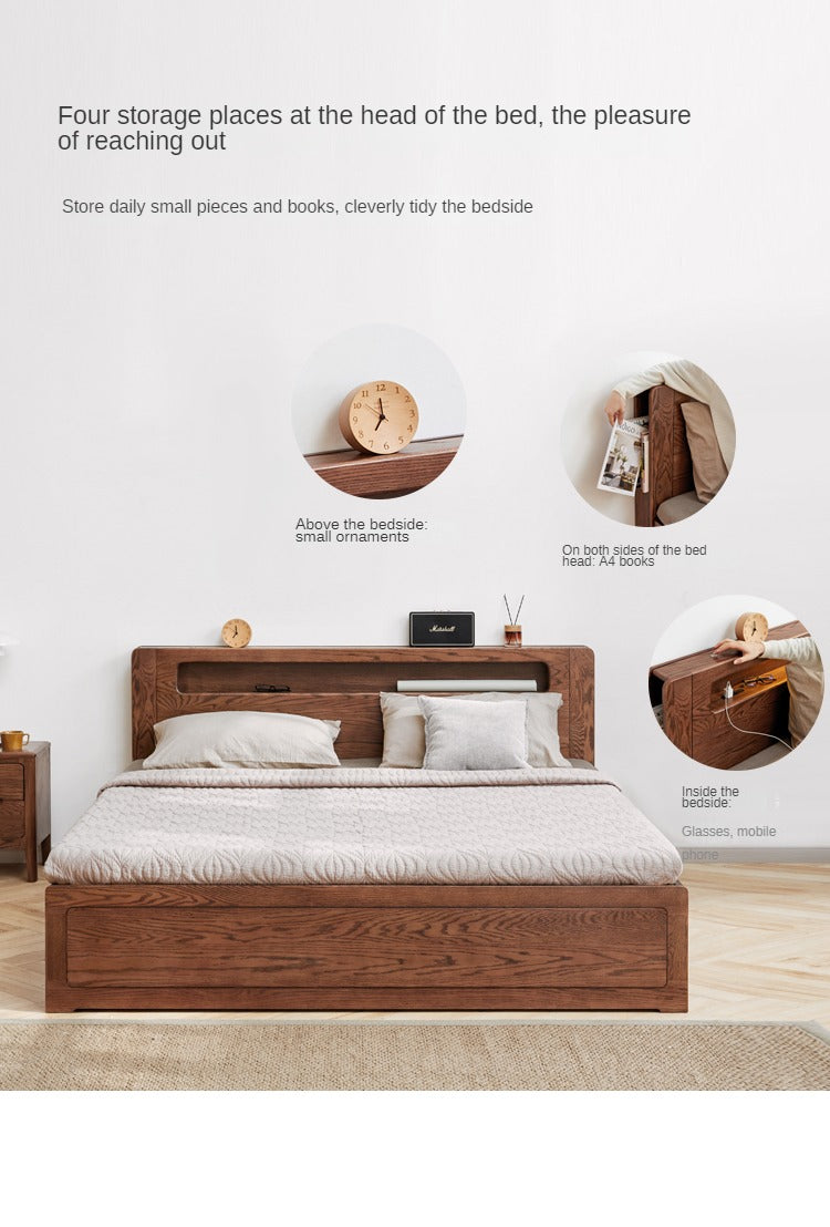 Solid Oak Wood Glow in The Dark Storage Box for Bedroom - Under Bed Organizer with Luminous Lid for Nighttime Visibility & Easy Access