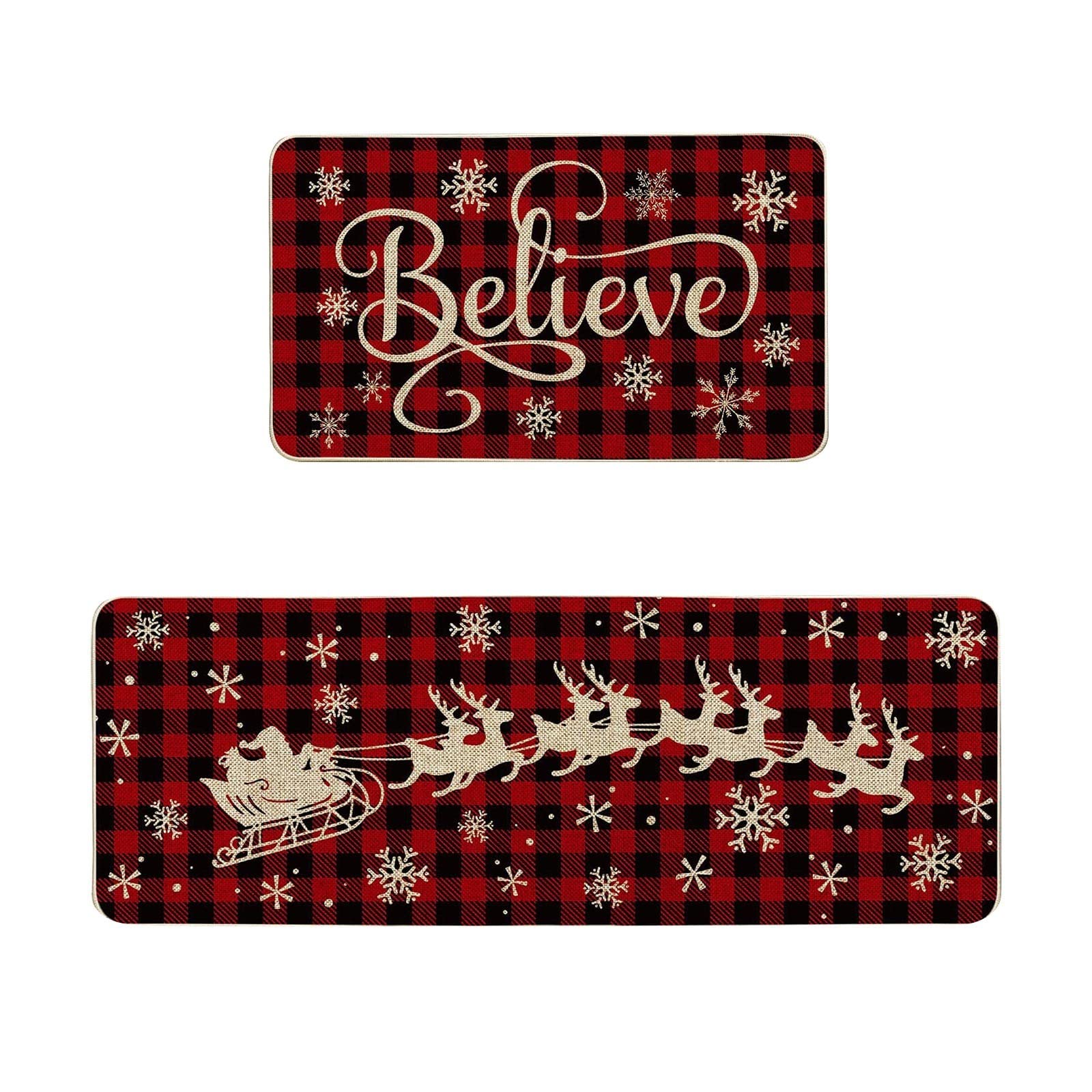 2-Piece Round Christmas Kitchen Rugs - Merry Holiday Washable Non-Slip Cushioned Floor Mats for Cozy Home Decor (Set D, One Size) - Perfect for Festive Kitchen, Living Room & Entryway Decorations