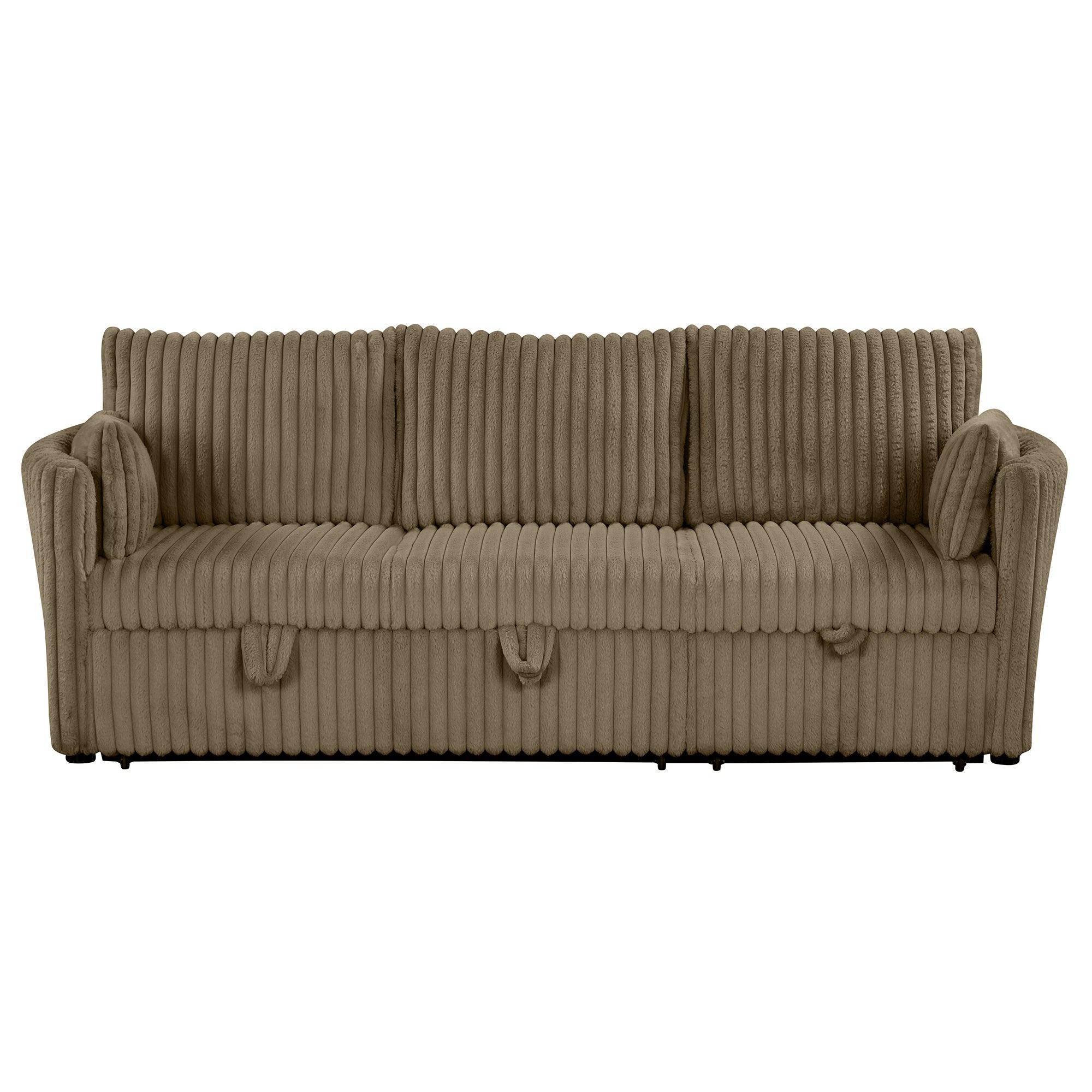 Luxury Brown Faux Fur Oversized Convertible Sectional Sofa - Sleeper Sofa, Daybed & Chair with 2 Pillows & USB Charging Ports - Perfect for Living Room, Home Theater & Guest Room Comfort