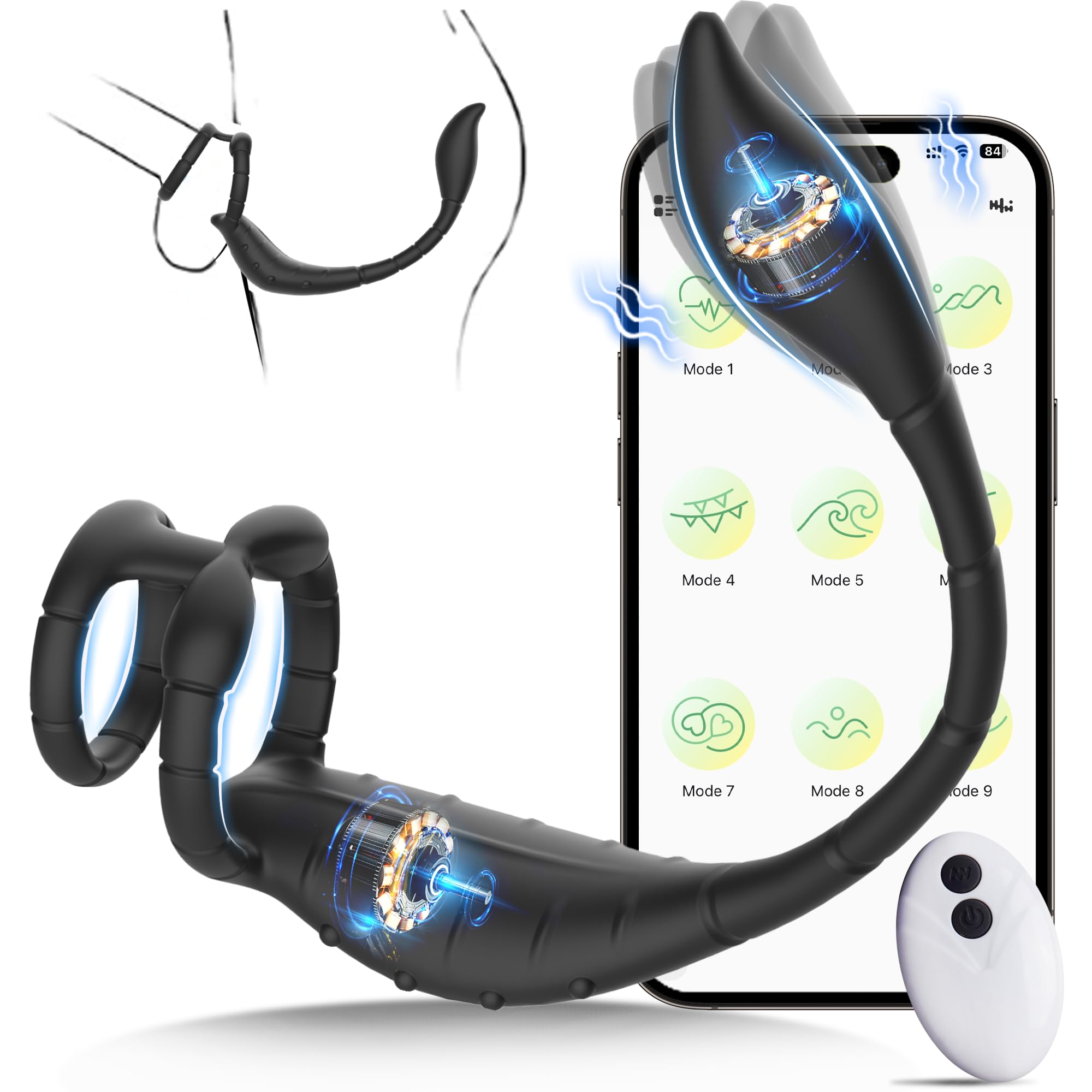 Premium Prostate Massager & Vibrating Cock Ring for Men - Dual Stimulation Remote Control Anal Plug with Bullet Vibrator - Intimate Couples Play & Solo Pleasure for Enhanced Sensation