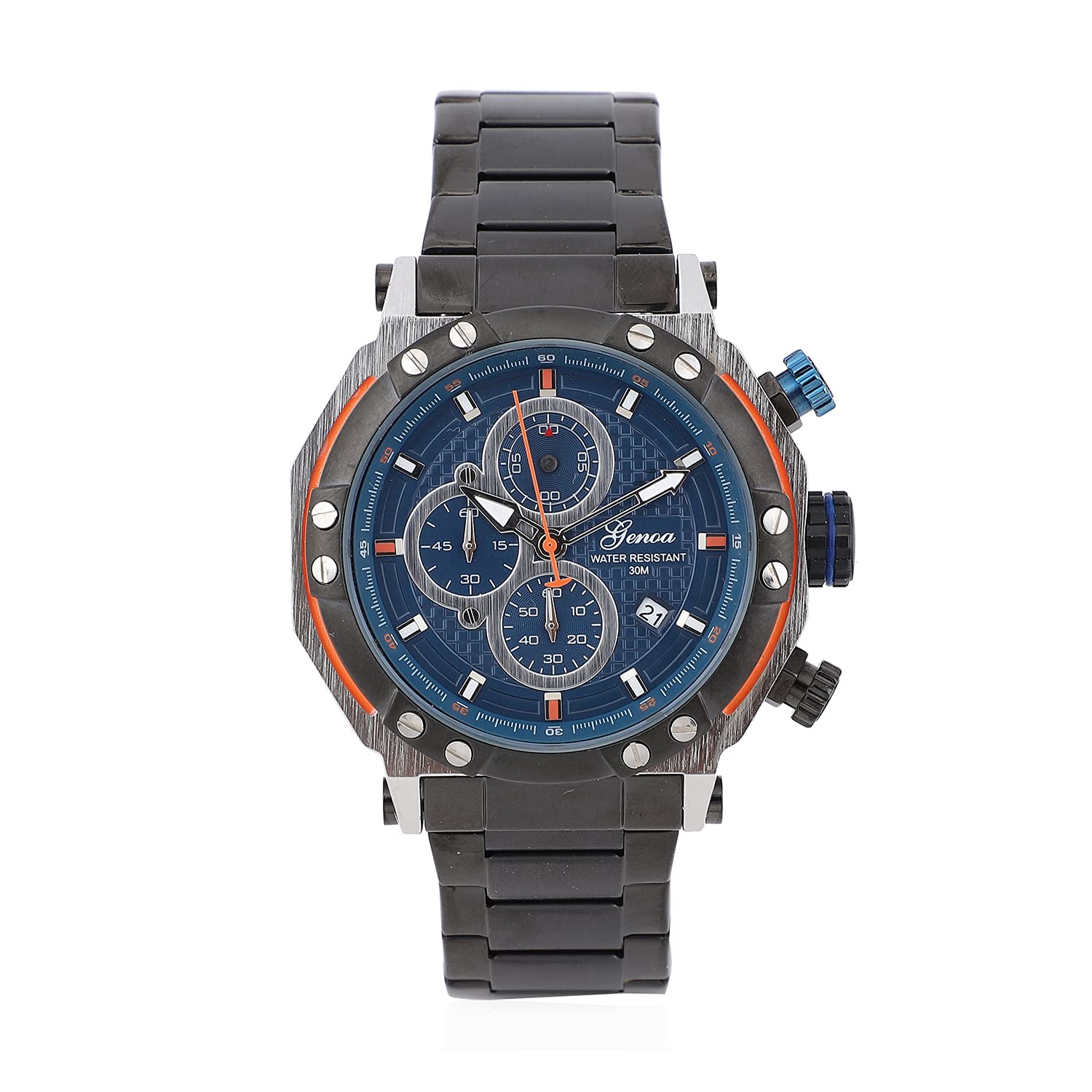 Shop LC Genoa Multi-Functional Quartz Watch for Men - ION Plated Black Leather Strap, 49mm Case - Perfect for Business, Casual & Outdoor Activities