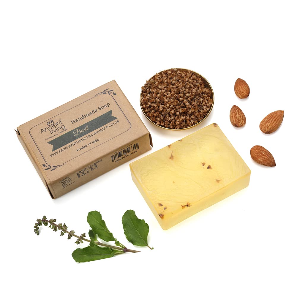 Ancient Living Basil Luxury Handmade Soap - Natural Bath, Body & Face Cleanser for Dry & Combination Skin (2-Pack, 100g Each) | Perfect for Spa Day, Gift Sets & Organic Skincare Routines