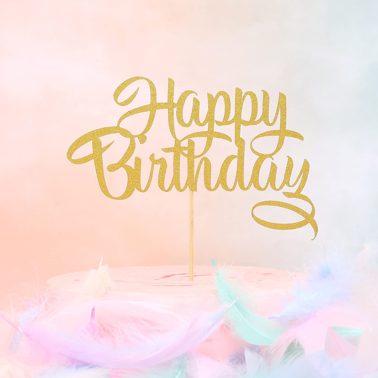 Gold Happy Birthday Cake Topper - Glitter Cake Decoration for Birthday Parties, Photo Booth Props & Cake Smash Supplies | Perfect for Weddings, Baby Showers & Celebrations