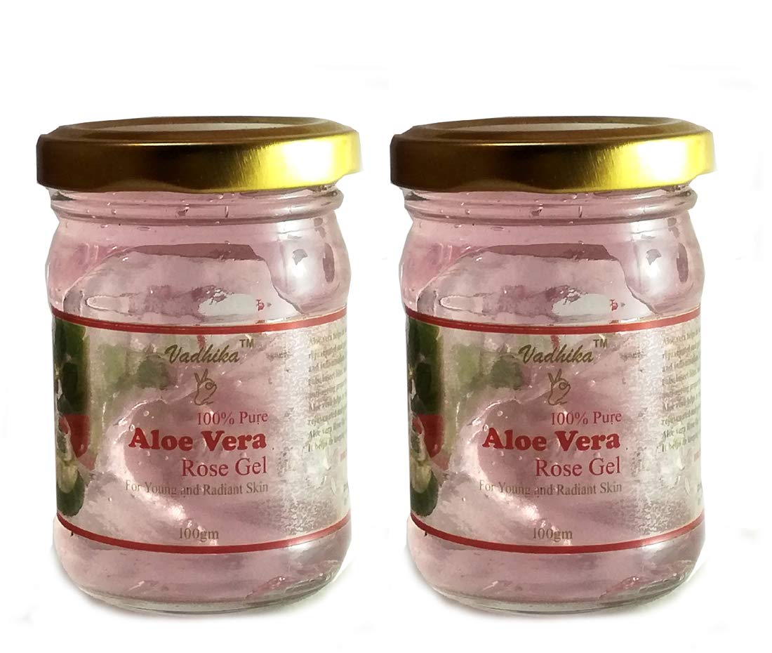 VADHIKA Pure & Natural Aloe Vera & Rose Gel for Face Massage - Hydrating & Soothing Skin Care (Pack of 2, 200g) | Perfect for Daily Moisturizing, Sunburn Relief & After-Shave Care