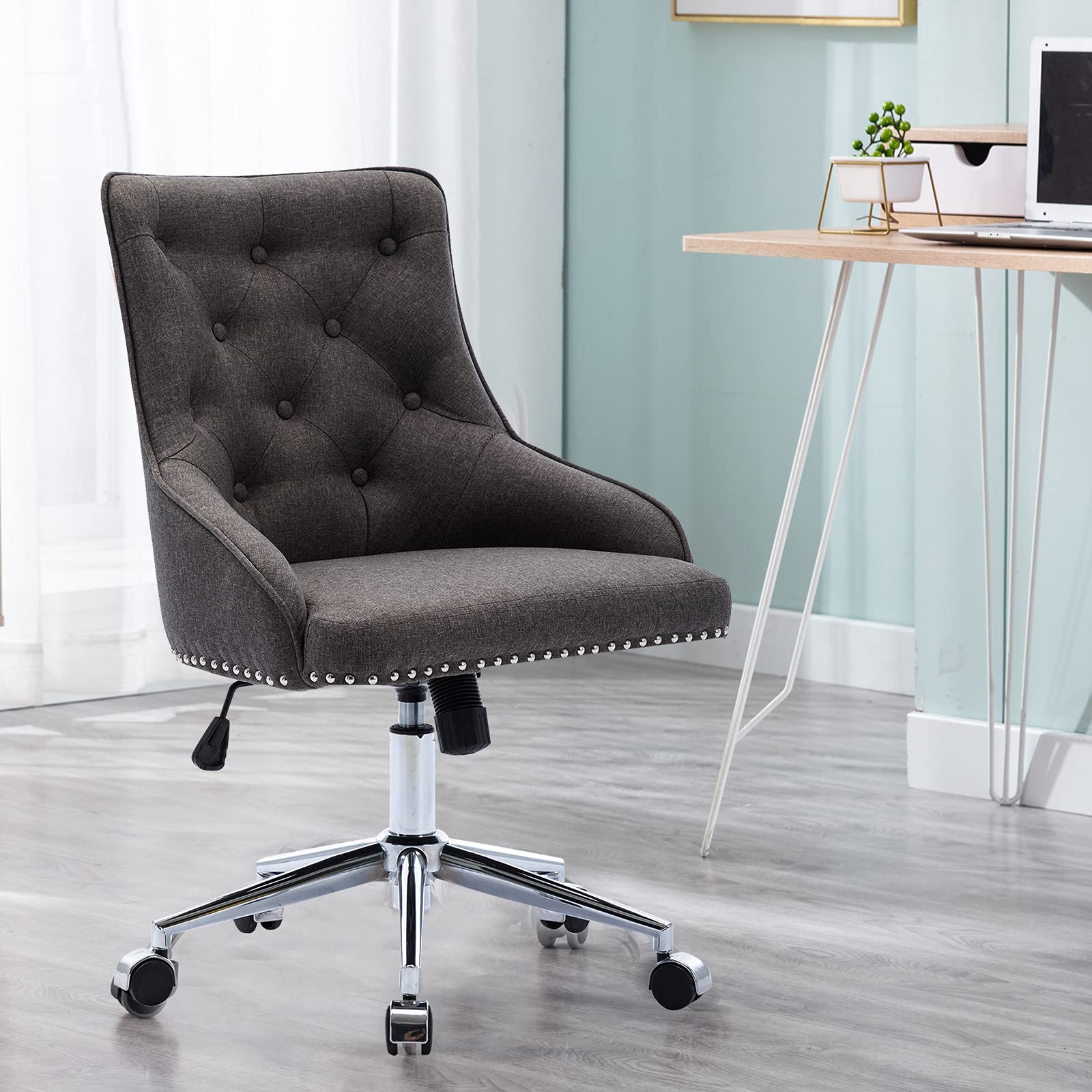 Ergonomic Home Office Chair - Adjustable Swivel Desk Chair with Linen Fabric & Tilt Function, Modern Executive Task Chair for Workstation, Study Room or Vanity (Gray) - Perfect for Remote Work, Gaming & Long Sitting Sessions