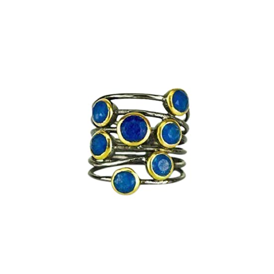 Lapis Lazuli Gemstone Ring - Multi Stone Bezel Set Boho Jewelry with Mixed Metal for September Birthstone | Unique Handmade Ring for Women, Gift for Her, Spiritual Healing & Fashion Accessory