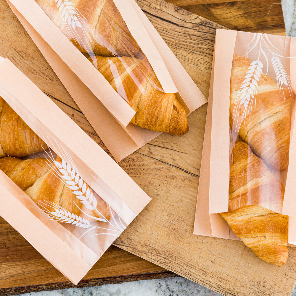 Eco-Friendly Brown Paper Bread Bags - Micro Perforated, Greaseproof, Wheat Pattern (4.5