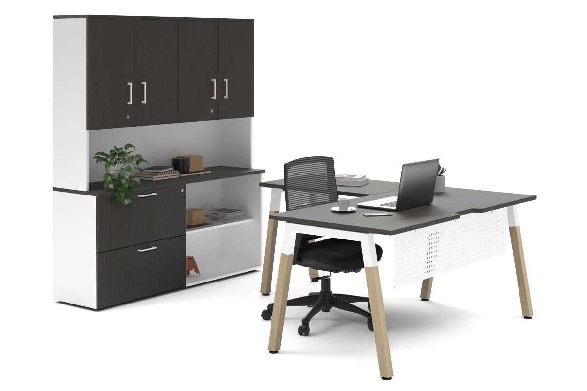 Premium L-Shaped Executive Desk with Quadro A Legs & White Cross Beam - 1800L x 1700W Wooden Office Desk for Home & Business Workspaces