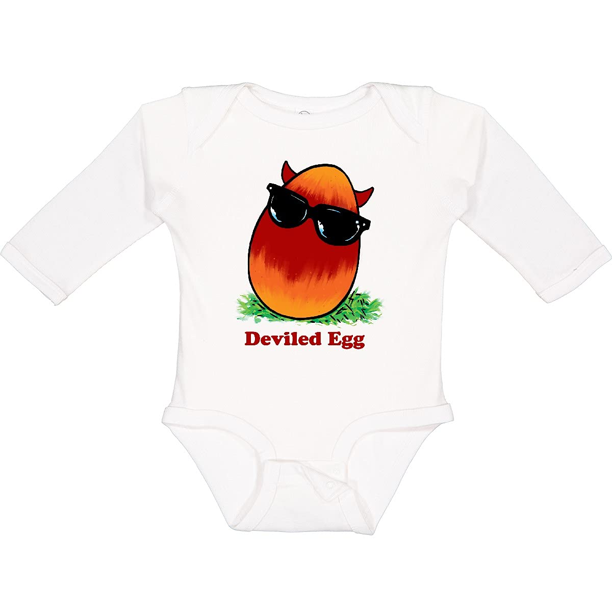 Inktastic Easter Red and Orange Devil Egg Long Sleeve Baby Bodysuit - Funny Horned Creeper Outfit for Easter Photos & Holiday Family Gatherings