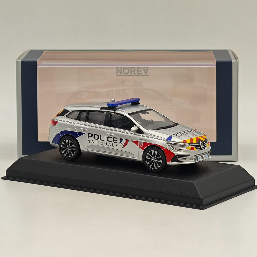 1/43 Scale Norev Renault Megane Estate 2022 Police Nationale CRS Silver Diecast Model Car - Collectible Miniature Vehicle for Display, Gifts & Police Car Enthusiasts