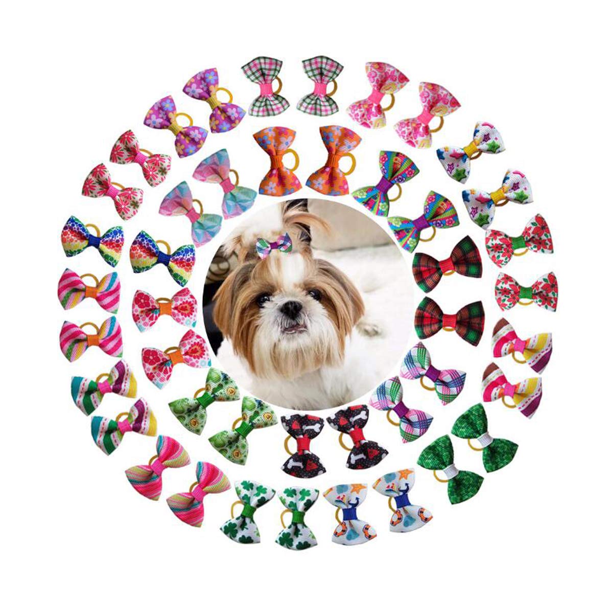 20 Pcs Plaid Dog Bows - Pet Grooming Hair Accessories for Topknot & Playtime