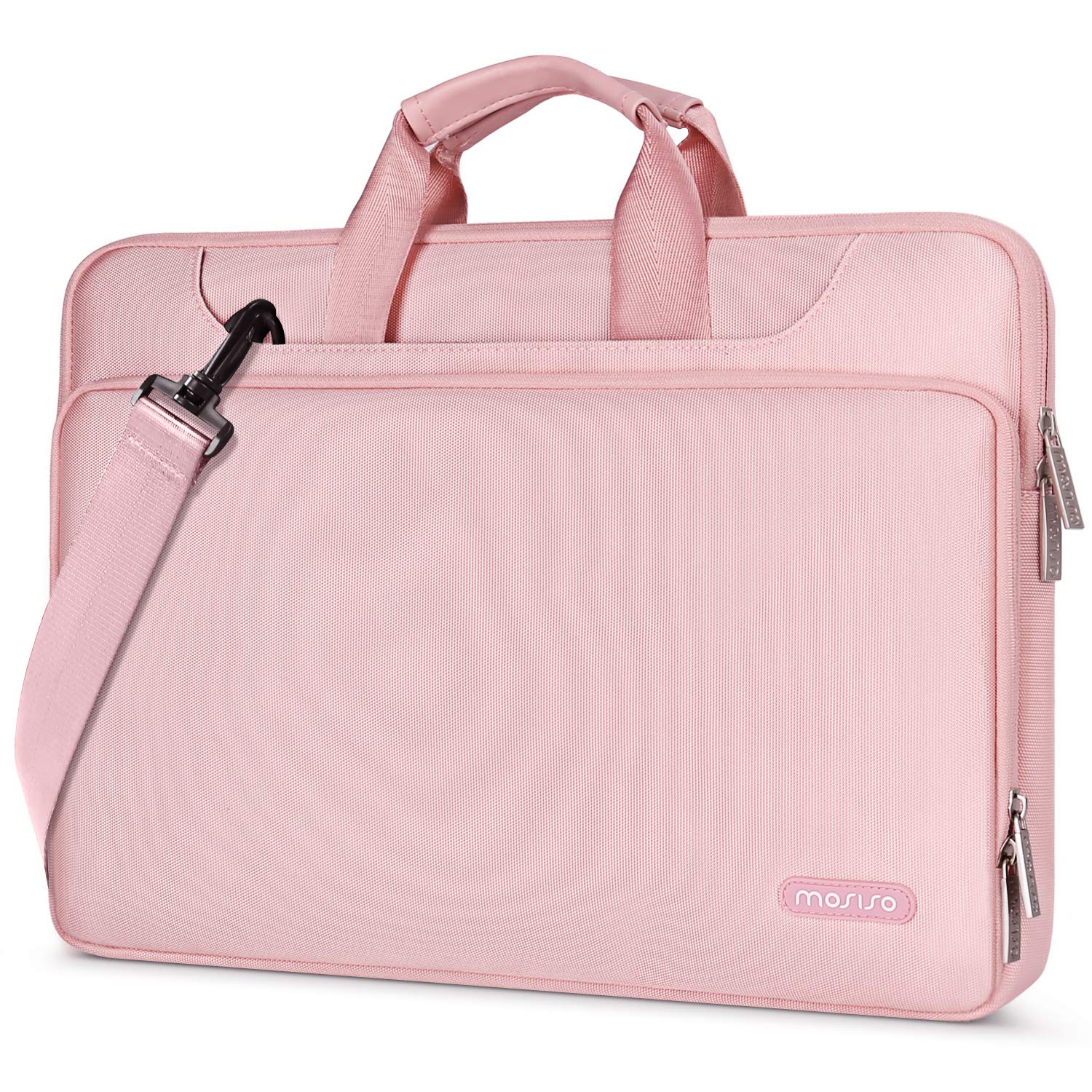 MOSISO 360 Protective Laptop Shoulder Bag for MacBook Air/Pro 13-13.3 inch & MacBook Pro 14 inch M4 M3 M2 M1 - Pink Laptop Case with Belt & Matching Sleeve | Perfect for Work, Travel & School Commute