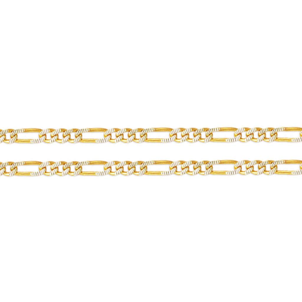 14K Gold Figaro White Pave Chain Necklace - Italian Crafted Durable Jewelry for Women & Men - 16-26 Inch Length, 1.8-9.6mm Width - Perfect Gift for Anniversary, Birthday & Special Occasions