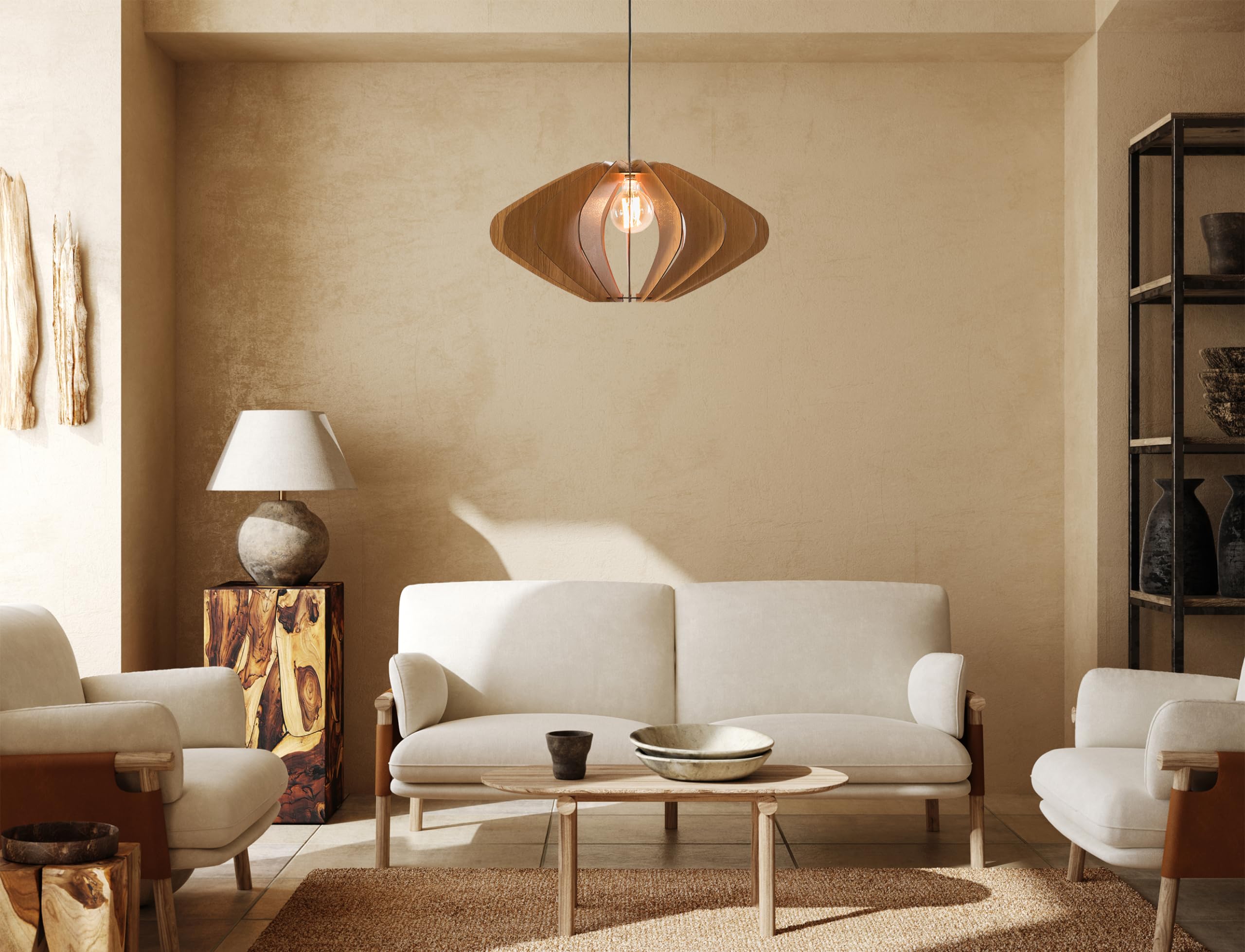 ELEIPSE Wood Pendant Light - Mid Century Modern Chandelier with Natural Wood Finish | Hanging Lamp for Dining Room, Kitchen Island, Living Room & Bedroom | Modern Light Fixture for Home Decor