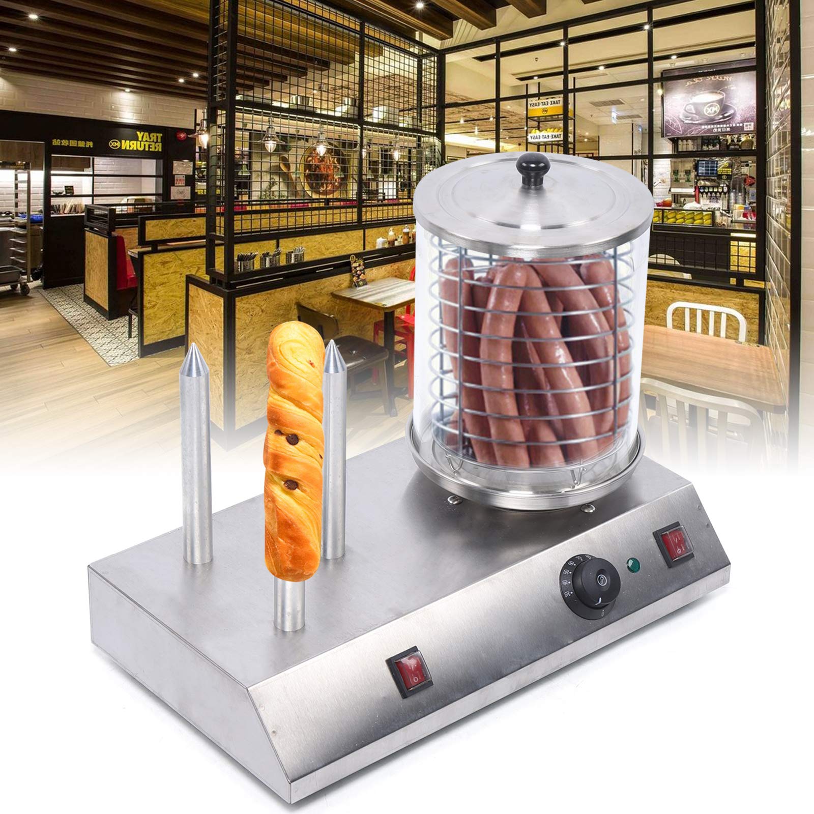 Electric Hot Dog Grill Machine - Commercial Nonstick Hot Dog & Bun Toaster with Stainless Steel - Cooks 3 Sausages at Once - Perfect for Home, Parties, Food Trucks & Outdoor Events