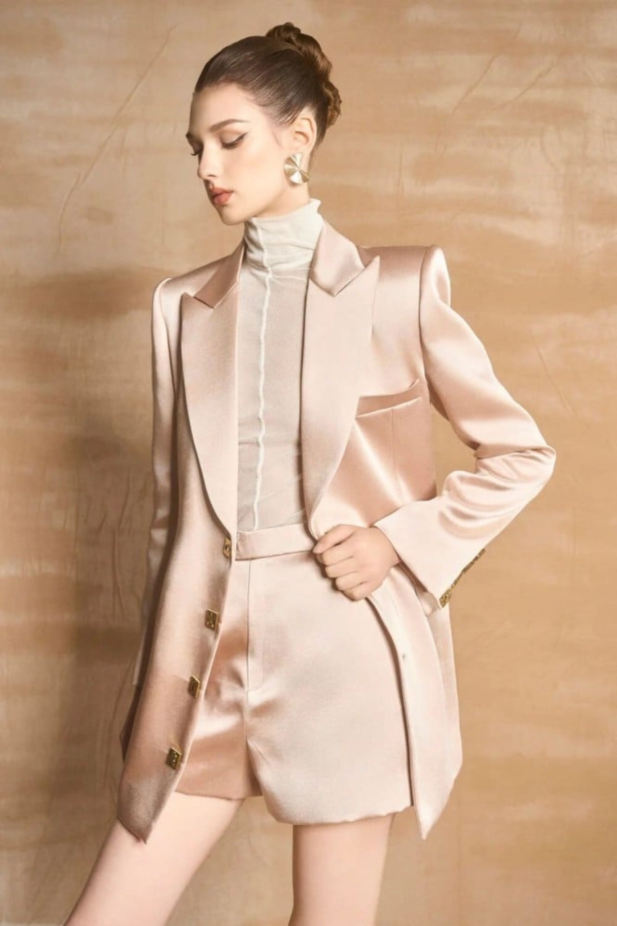 Amelia Blazer Dress in Champagne - Elegant Women's Office Wear & Evening Cocktail Dress for Work & Special Occasions