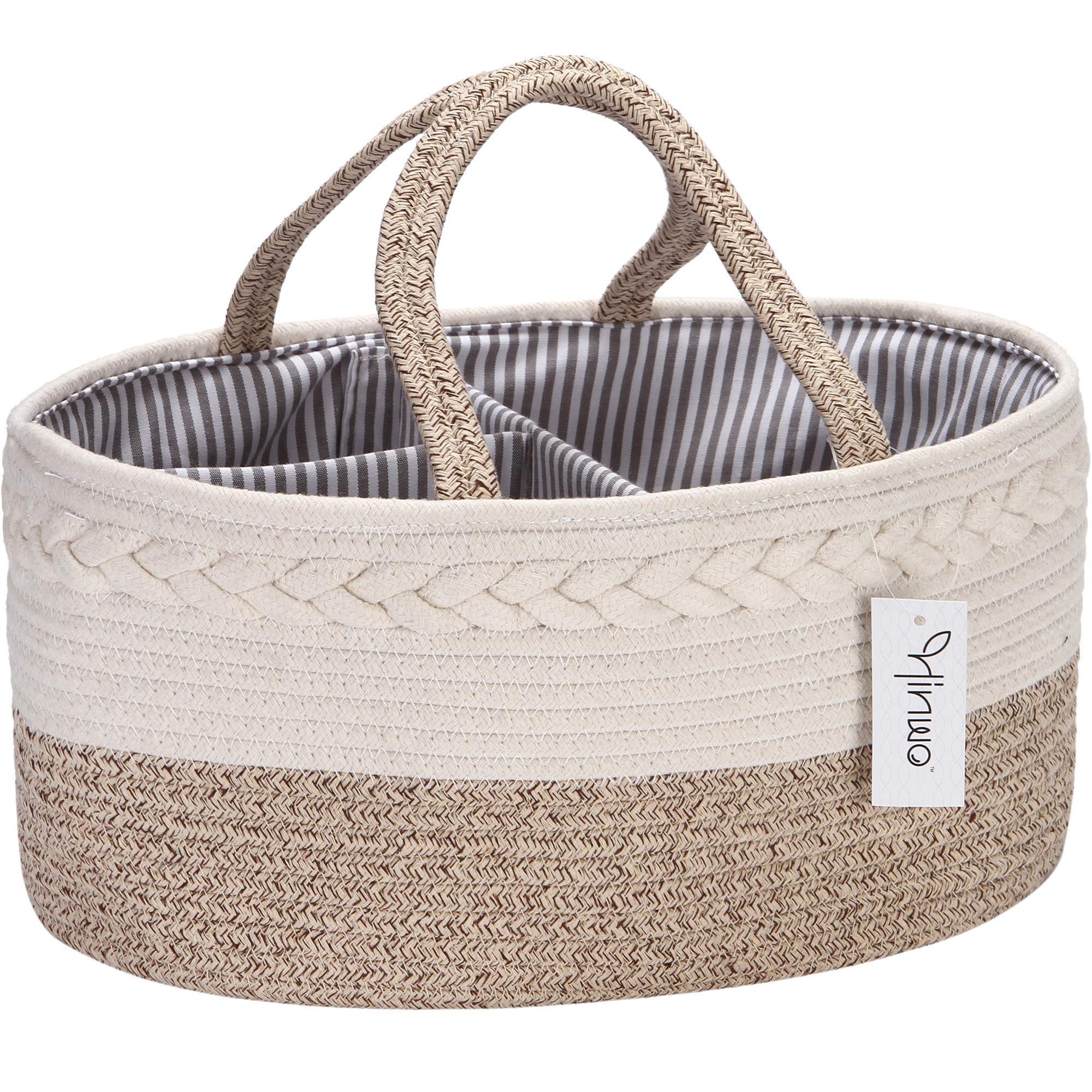 Hinwo Baby Diaper Caddy Organizer - 3 Compartments Portable Nursery Storage Basket for Newborn Essentials, Diapers, Wipes & Baby Shower Gifts | Detachable Cotton Divider, Car & Home Use
