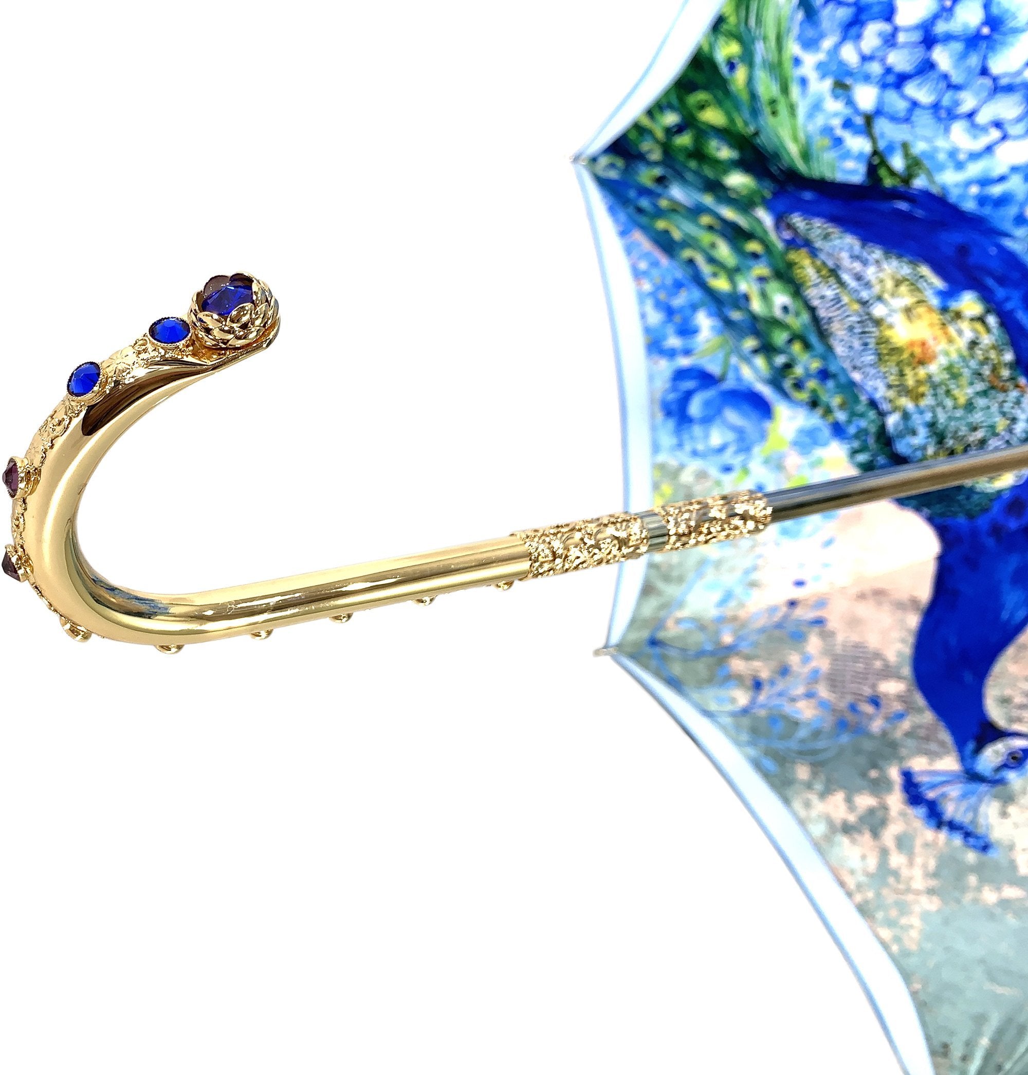 il Marchesato Luxury Peacock Umbrella - Elegant Handmade Italian Rain Umbrella for Women, Fashionable Waterproof Sun Protection Parasol - Perfect for Weddings, Outdoor Events & Stylish Everyday Use