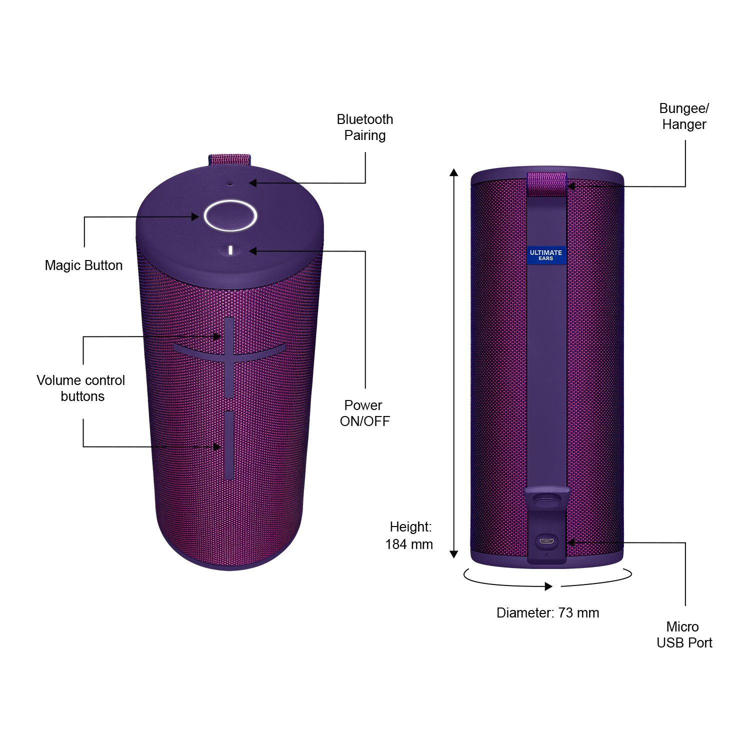Ultimate Ears Boom 3 Wireless Bluetooth Speaker - Powerful Sound with Deep Bass, Waterproof, 15-Hour Playtime, 150ft Range, Magic Button Control (Ultraviolet Purple) - Perfect for Pool Parties, Beach Outings & Outdoor Adventures